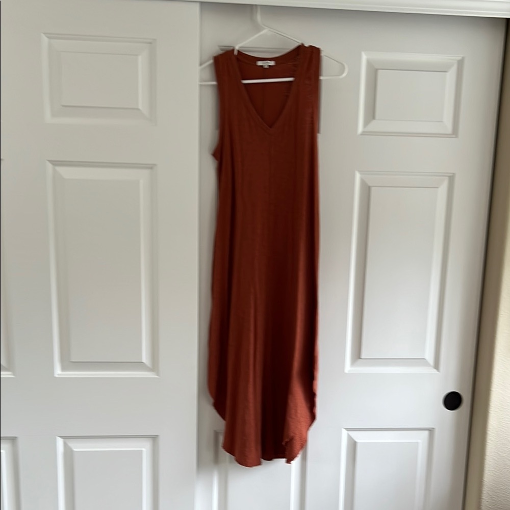 Z Supply Reverie Knot Triblend Asymmetrical High-Low Sundress in Rust.